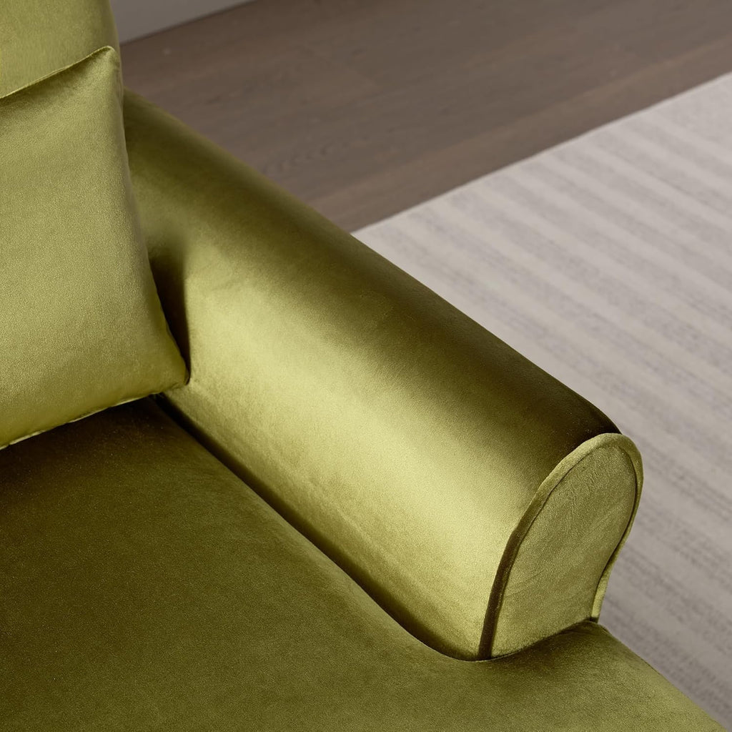 Oversized Velvet Accent Arm Chair with Roman Column Legs, Green | Upholstered Vintage Living Room Chair, Big Lounge