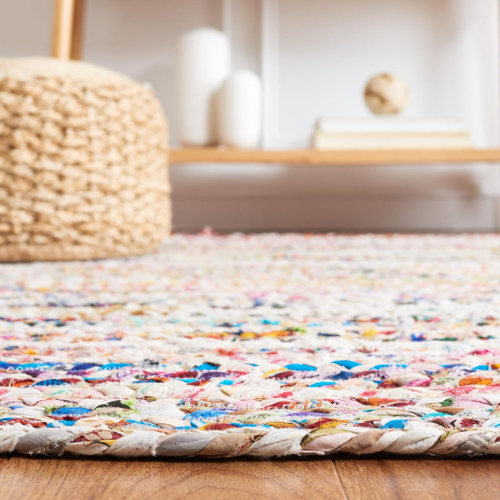 Cape Cod Round Rug 4', Jute Braided Beige & Multicolored CAP202B | 1/4" Pile, Indoor Rug, Handwoven, Braided Jute &
