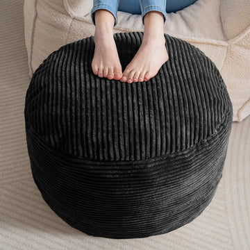 Round Stuffed Pouf Ottoman, Corduroy Poufs with Foam Chunk Filling, Furry and Fluffy Pouf Foot Stool Storage Ottoman