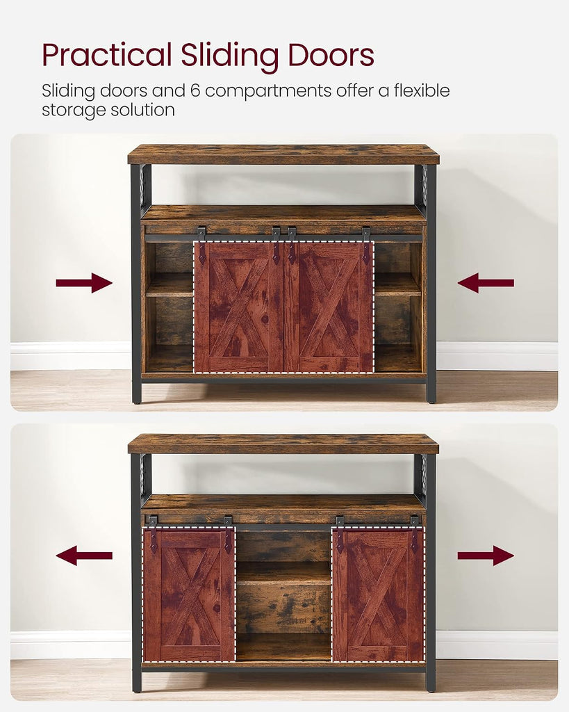Buffet Cabinet, Coffee Bar Storage Cabinet, Sideboard with 2 Sliding Barn Doors, Adjustable Shelves, 13 x 39.4 x 31.5