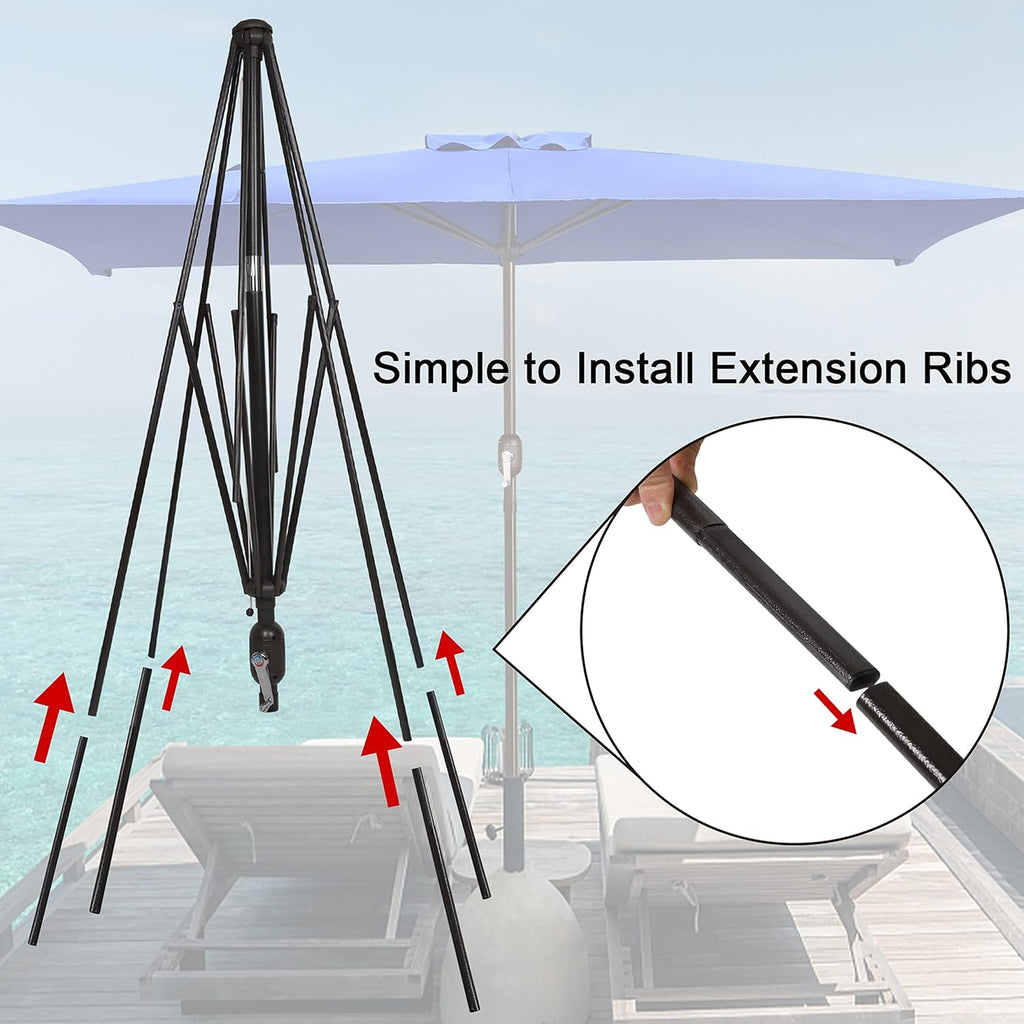 Rectangular Patio Umbrella, Table Market Umbrella with Tilt and Crank, Outdoor Umbrella Pool and Beach - Navy Blue