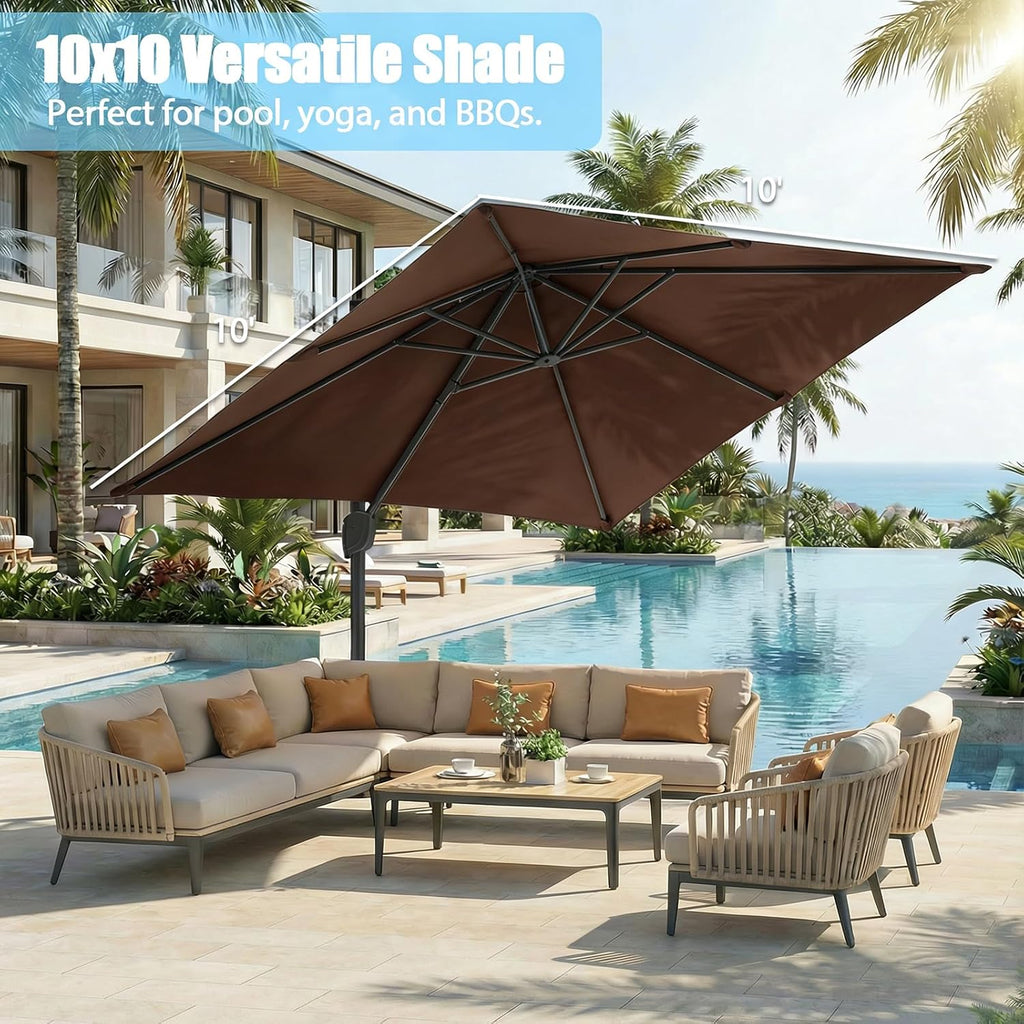 Large Cantilever Patio Umbrella, 10 ft X 10 ft Heavy Duty Aluminum Cantilever Offset Outdoor Umbrella with 360-D - M1S3