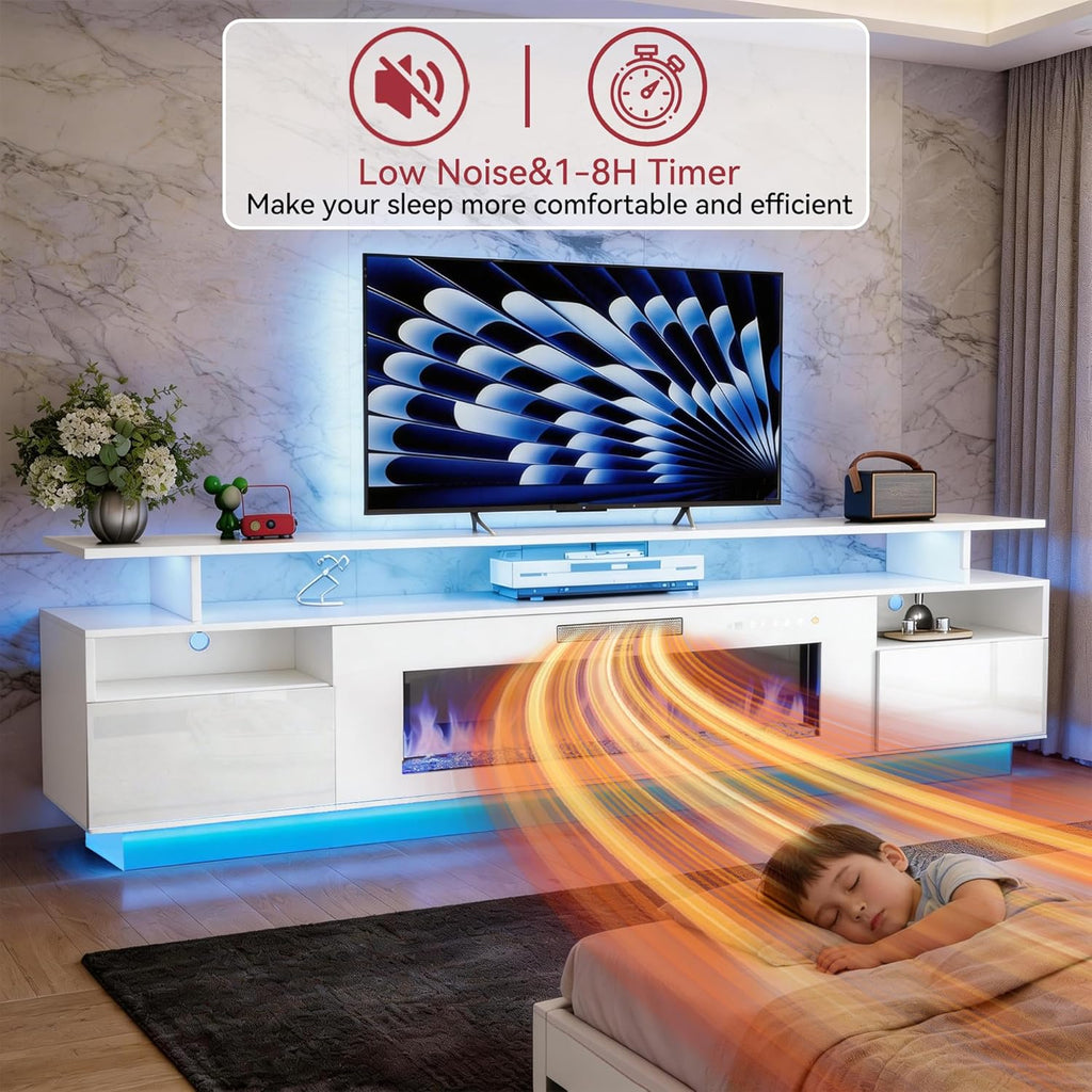 70" Fireplace TV Stand with 36" Electric Fireplace Entertainment Center with Charging Station and LED Light Console