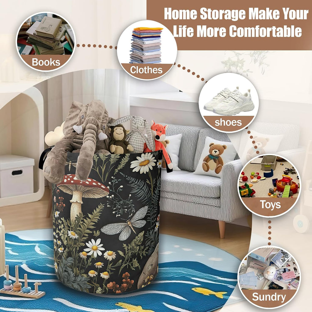Wild Mushroom Forest Laundry Basket, Laundry Hamper Waterproof Oxford Cloth Tote Collapsible,Clothes Storage Bucket