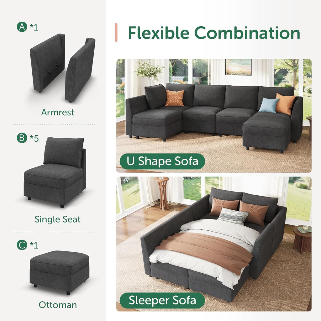 Modular Sectional Couch L Shaped Sectional Sofa with Storage, Convertible Couches - Snowflake Velvet Grey