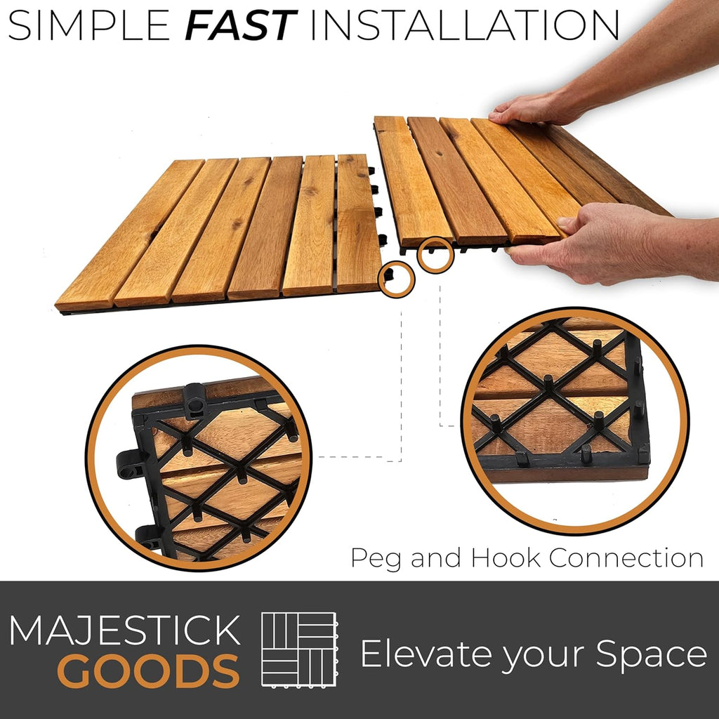 Interlocking Long Slat Deck Tiles, Acacia Wood Interlocking Deck Tiles - Easy Installation for Patio Flooring &