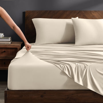 Cooling Performance Jersey Knit Stretch Sheet Set (King, Sand)