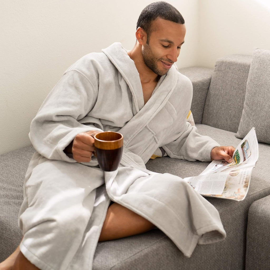 Pure Cotton Mens Terry Cloth Bathrobe Super Absorbent Spa Robe