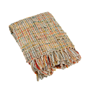 Woven Acrylic Bouclé Throw Blanket with Fringe, Multicolor