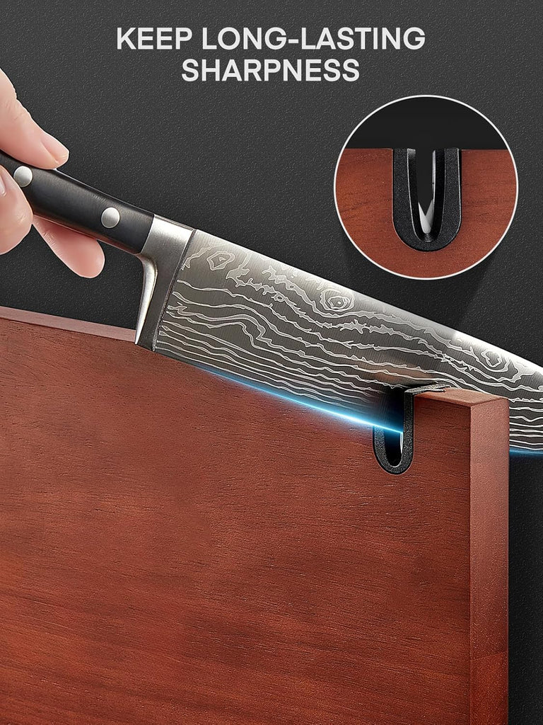 Kitchen Knife Set, Knives Set with Magnetic Knife Holder and Sharpener, 7 Pieces Sharp Chef Knife Set with Ergonomic