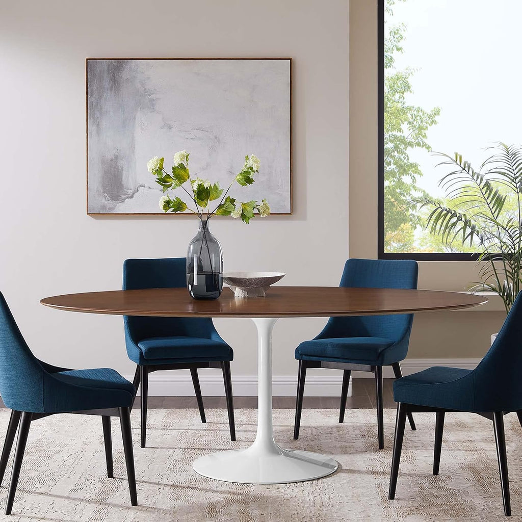 Inspired Saarinen Style Tulip Oval Pedestal Dining Table — Walnut, 78″ Oval
