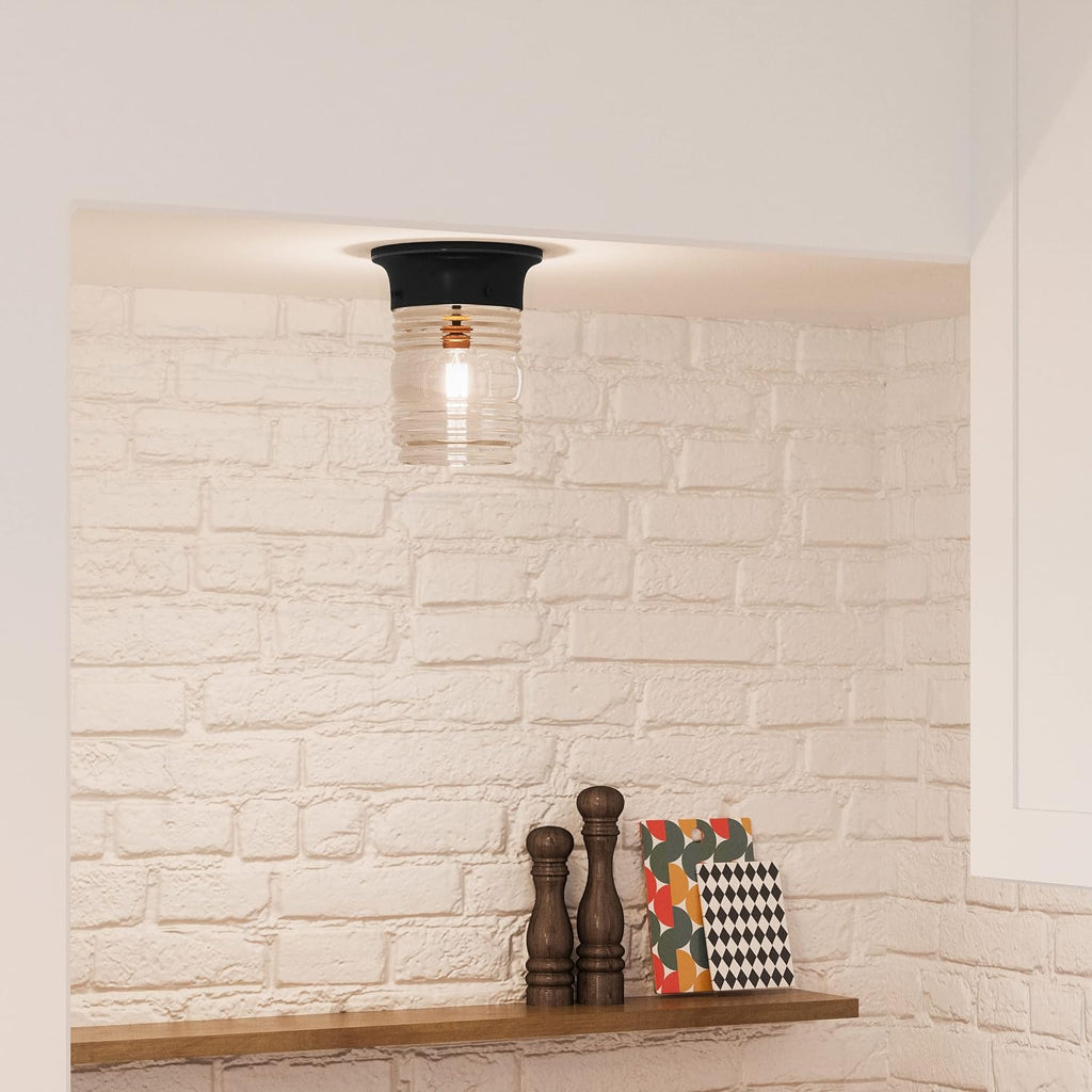 2-Pack Jelly Jar 1-Light Indoor/Outdoor Flush Mount Ceiling Light, Black