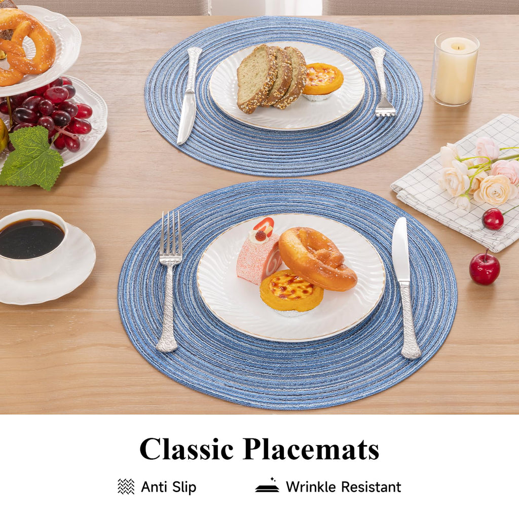 Round Braided Placemats Set of 4 Dining Table Placemats 15 inch Circle Place Mats Easy to Clean Table Mats Indoor
