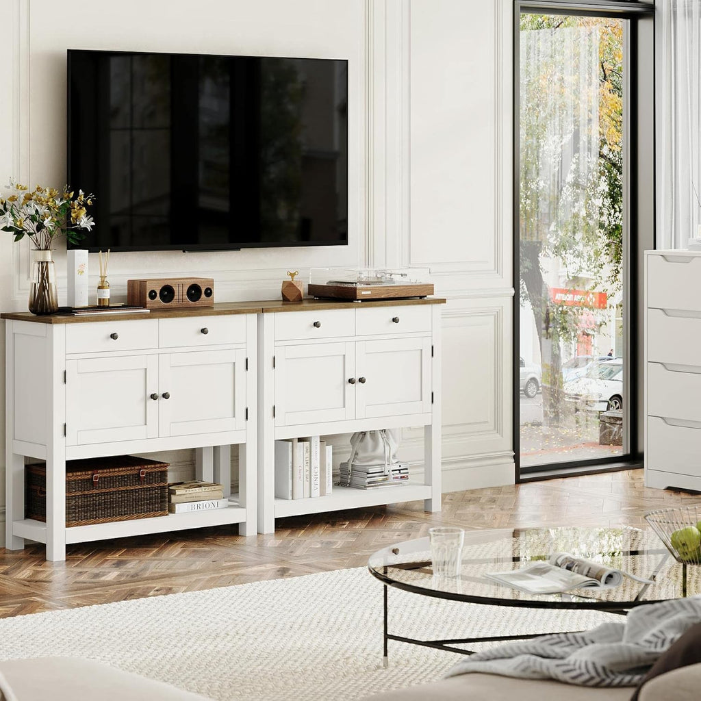Farmhouse Console Table with 2-Door Cabinet & 2 Drawers, Coffee Bar, Entryway Table with Storage Shelf