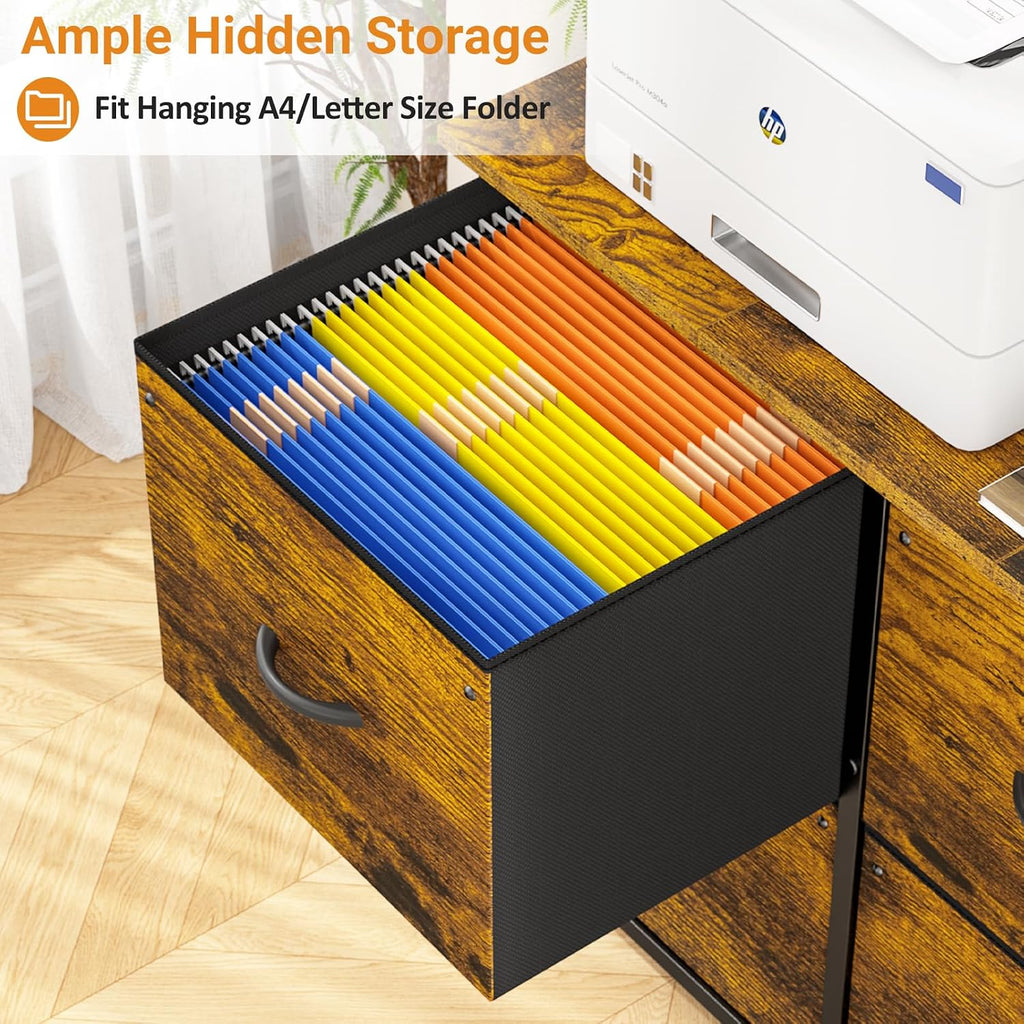 4 Drawer File Cabinet, Lateral Filing Cabinets , Large Printer Stand with Open Storage Shelf, Office Storage File