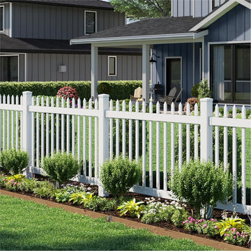 4ft H x 6ft W (1 Panel + 1 Post) No Dig Nantucket Fence Kit, White Vinyl Picket Fence Panel, Easy DIY Installation Panel Kit