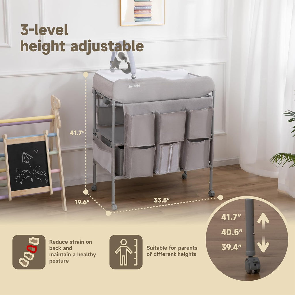Baby Changing Table, Versatile Portable Folding Changing Table, Waterproof Diaper Changing Station with Waste Basket