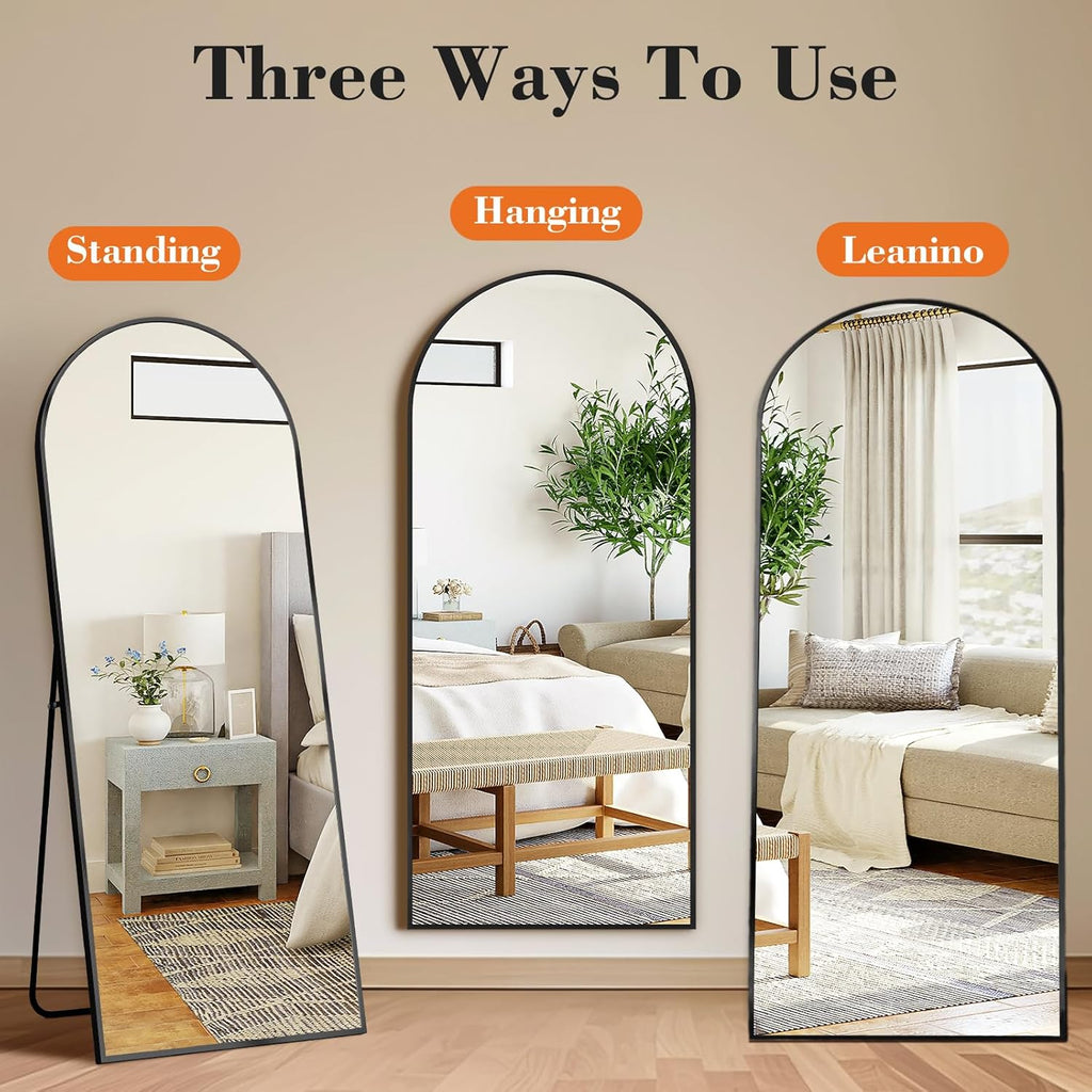 Arched Full Length Mirror with Stand 64"x21" Floor Standing Aluminum Frame Body Hanging Leaning Modern Simple Home
