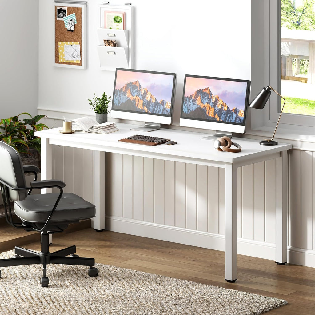 54.3 Inch Large Computer Desk, Modern Simple Style Desk, Basic Writing Table for Study Student, White