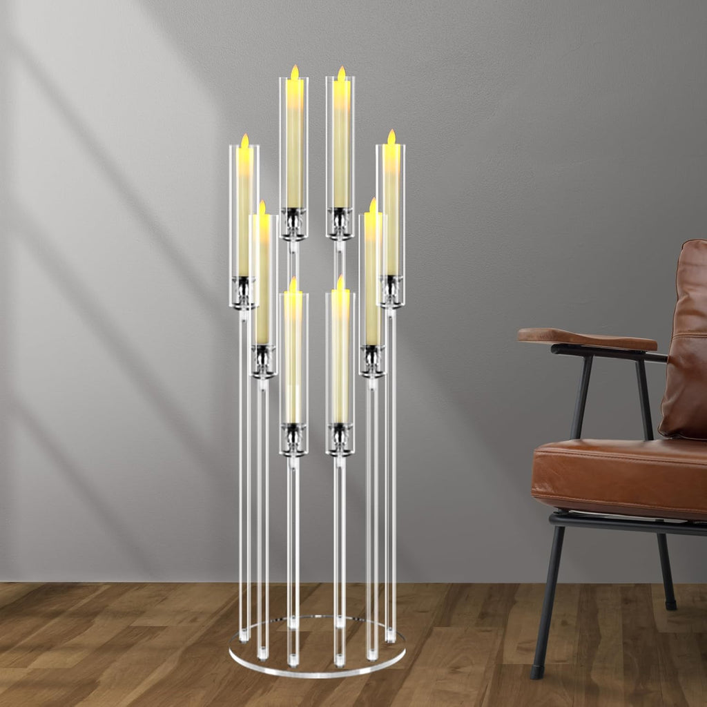 2 Sets 8 Arms Acrylic Candelabra Centerpieces for Tables Decortion,Clear Candle Holdercor,Candlesticks Holder with 16