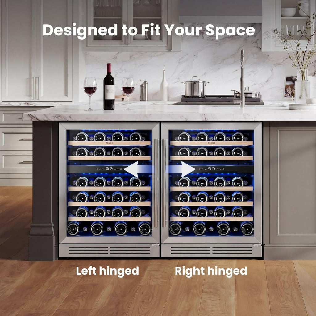 Wine Fridge Cooler - 24 Inch Dual Zone Wine Fridge Hold 52 Bottles, 40-65°F Wine