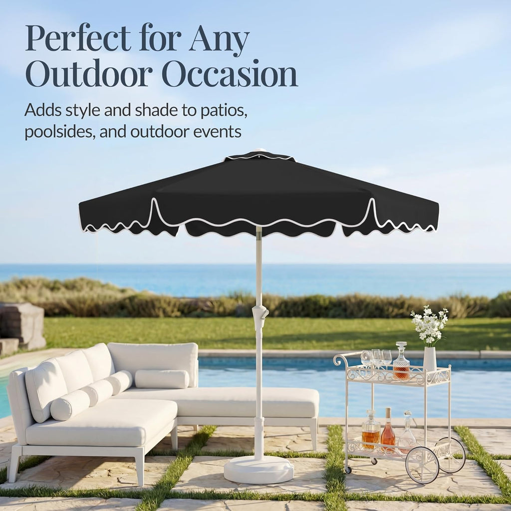 7.5ft Patio Market Umbrella with Wavy Trim, UV-Fade-Resistant 210g Canopy, Crank & Tilt, Wind Vent, Heavy-Duty Frame - B