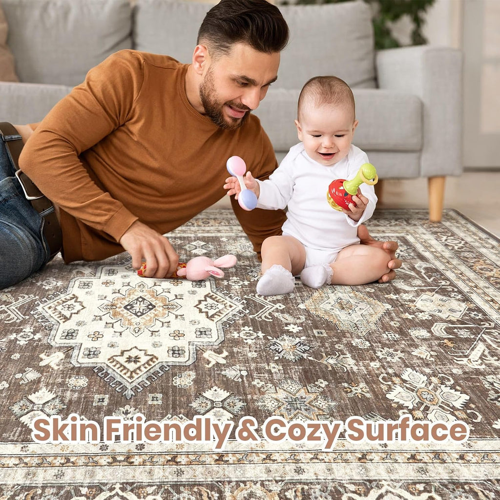 10x14 Area Rug, Washable, Traditional, Dark Brown