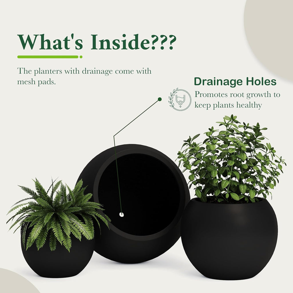 Premium Mt Sherman Fiberstone Sphere Planter for Indoor Outdoor Use, Round Pot for Olive Tree, Lightweight, Smooth