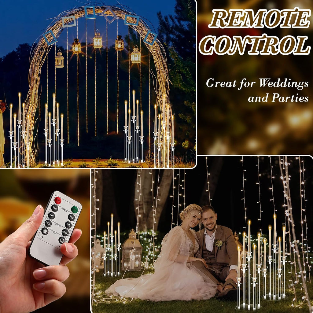 4 Set Acrylic Candelabra Centerpiece Clear Candle Holders with 20 LED Candles 5 Arm Holder for Tables with Remote
