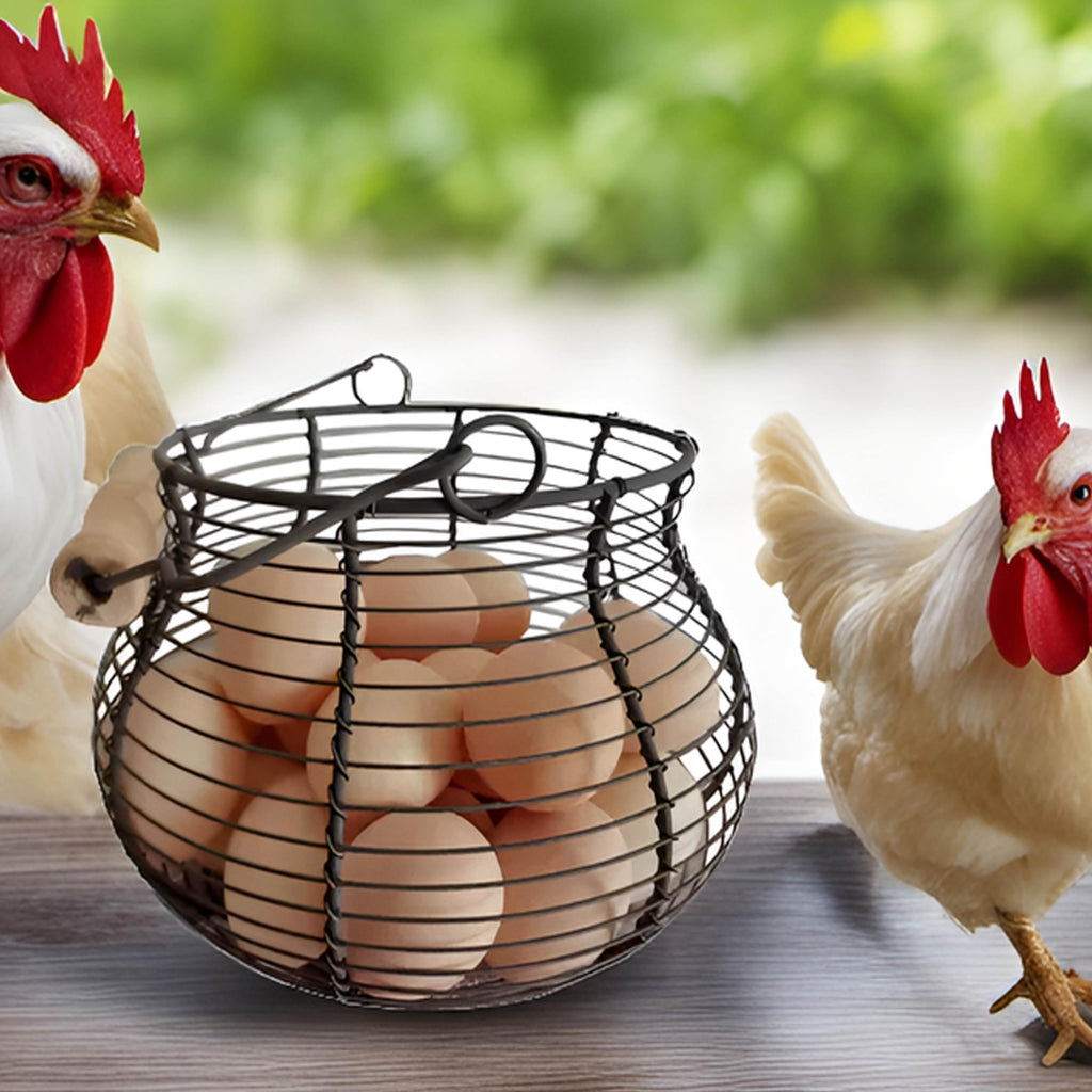 Farmhouse Wire Egg Baskets for Gathering Fresh Egg With Handle