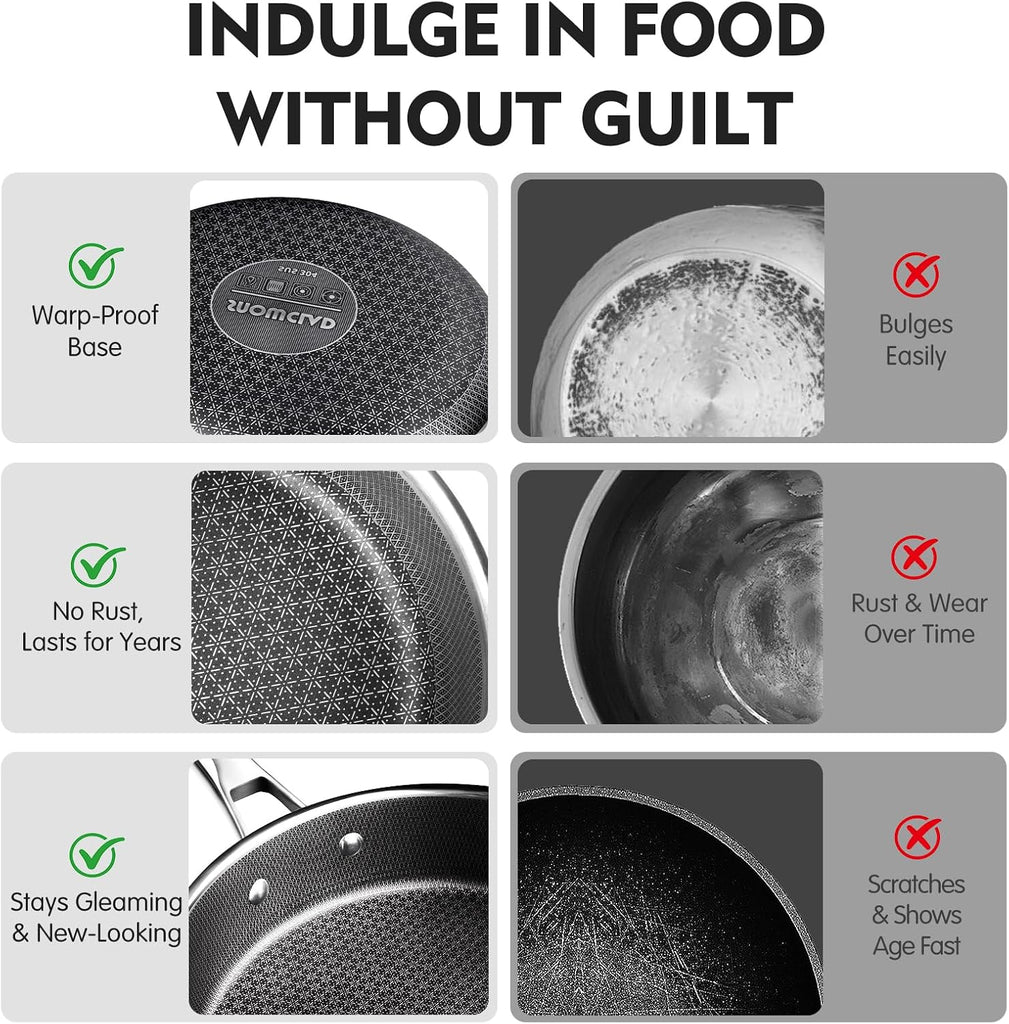 Pots and Pans Set Non Stick | Stainless Steel Kitchen Cookware | 10 Pcs | PFOA Free | Hybrid | Induction Compatible |