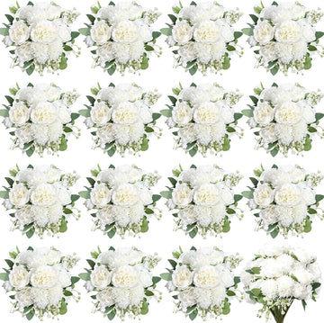 16 Bundles Peonies Artificial Flowers Bulk - White | Silk Faux Peony, Floral Arrangements Fake Peonies, for DIY