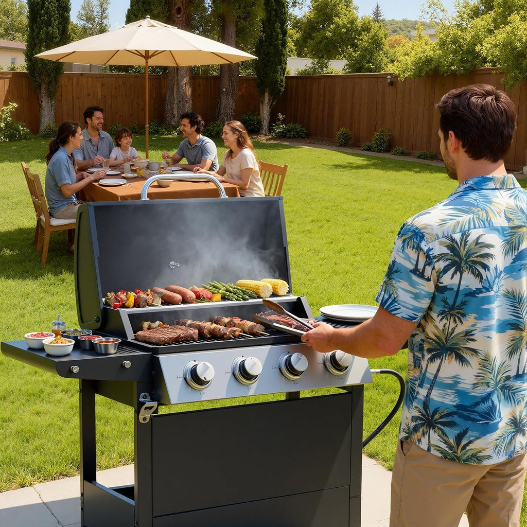 4-Burner Propane Gas Grill with Side Burner and Cover, 51,000 BTU Outdoor BBQ Grill, 452 Sq. In. Cooking Area for Patio and Backyard