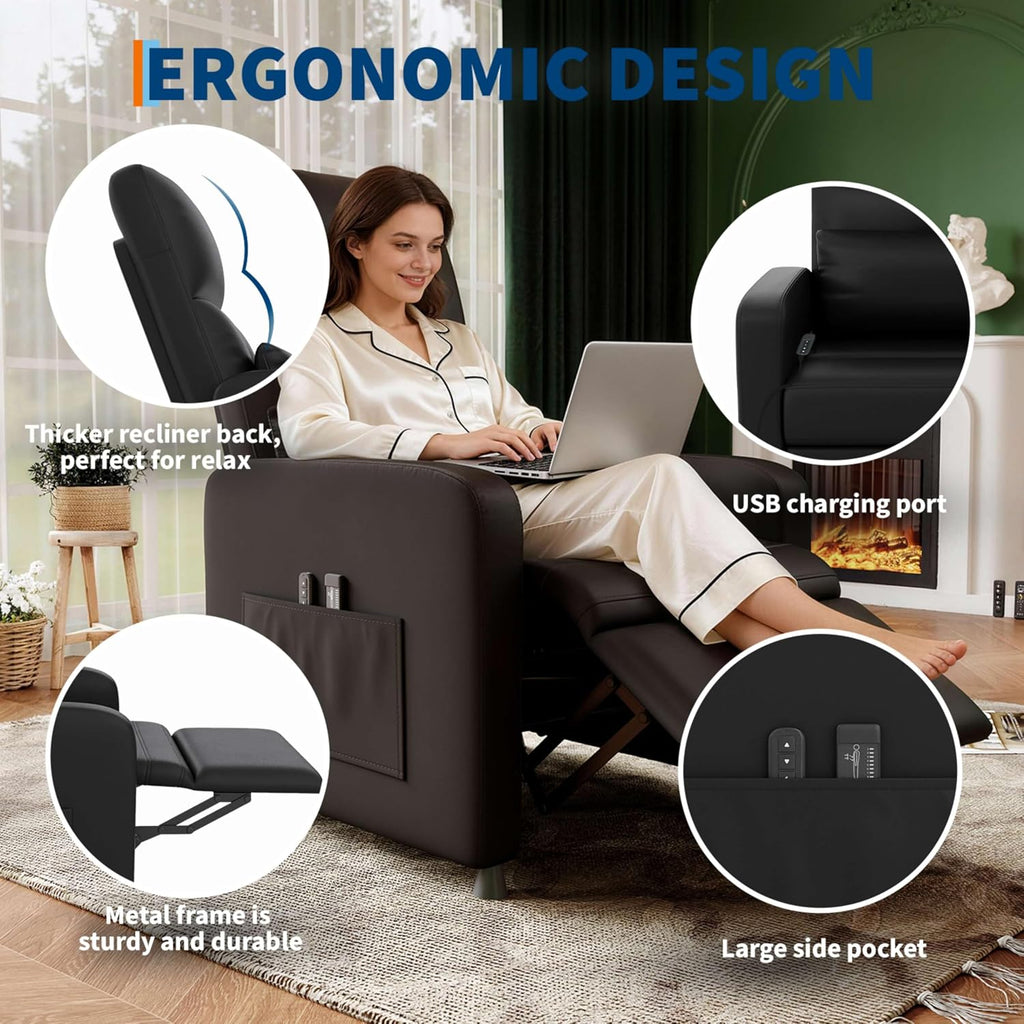 Power Recliner Chair, Adjustable Electric Recliner Ergonomic Overstuffed PU Leather Single Sofa, Tall Back, Padded