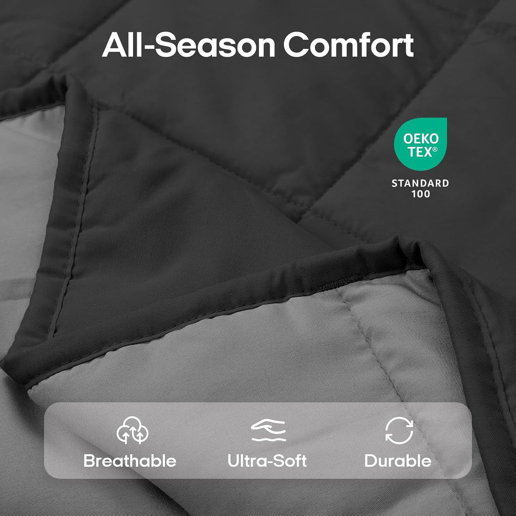 Weighted Blanket for Adults (48"x72", 15lbs, Grey/Black) | Cooling Weighted Blankets for Adults, High Breathability