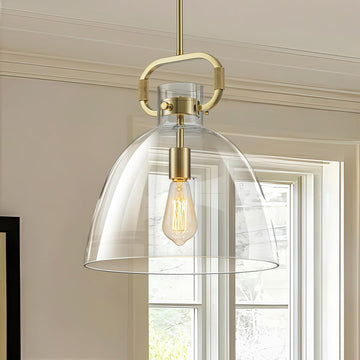 14'' Large Glass Pendant Lights Kitchen Island, 1-Light Modern Gold Kitchen Island Lighting, Adjustable Antique Brass