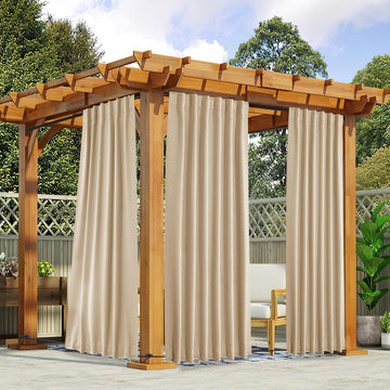 2 Panels Outdoor Curtains Waterproof & Windproof, Pocket & Back Tab on Top & Bottom Weighted Drapes Keep Sun/Rain Out