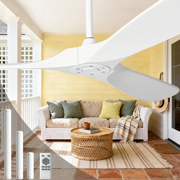 Inspired Maverick Style 52" White Ceiling Fans Without Lights, 52 Inch Outdoor Ceiling Fans no Lights, 3 Blade Solid Wood Waterproof Ceiling Fan with Remote Control for Indoor Outdoor Farmhouse/Patio Porch - White Blades