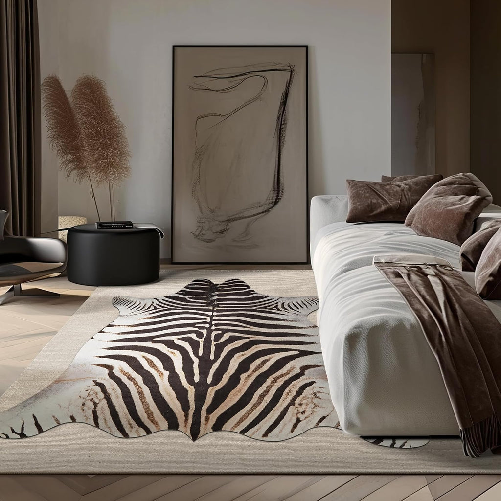 5x7 Faux Cowhide Rug, Cow Print Area Rug, Brown | Soft Faux Suede Texture, Washable, Non Slip Backing, Low Pile