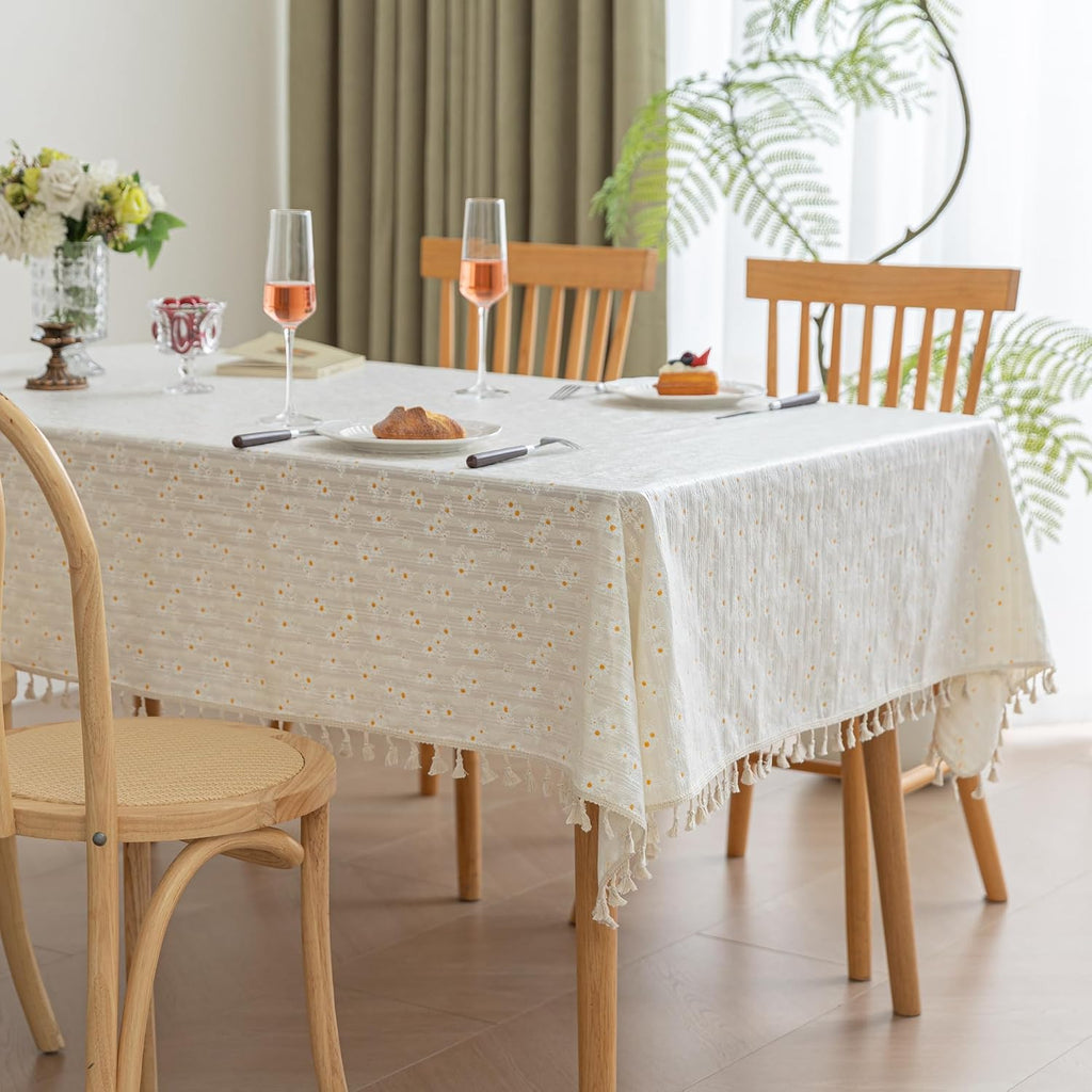 Rectangle Tablecloths Rectangular Cotton Fabric Waterproof Table Cloth Rectangle Table for 6 Foot Farmhouse Outdoor