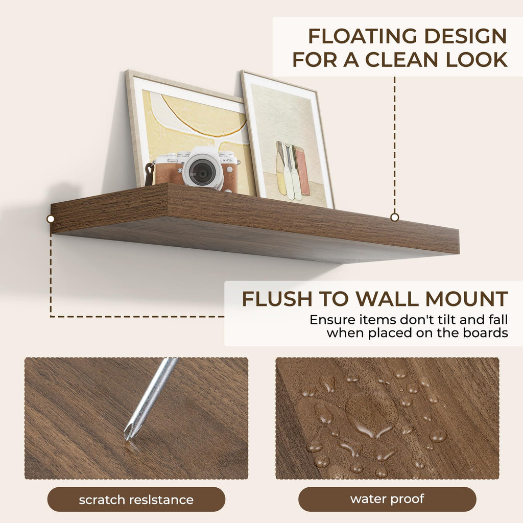 36Inch Floating Shelves for Wall 2Pack, Walnut, 8" Deep