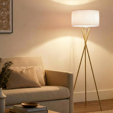 Jaxon Tripod Floor Lamp with Pleated Drum Shade, Modern Lamp, Contemporary and Elegant LED Lamp