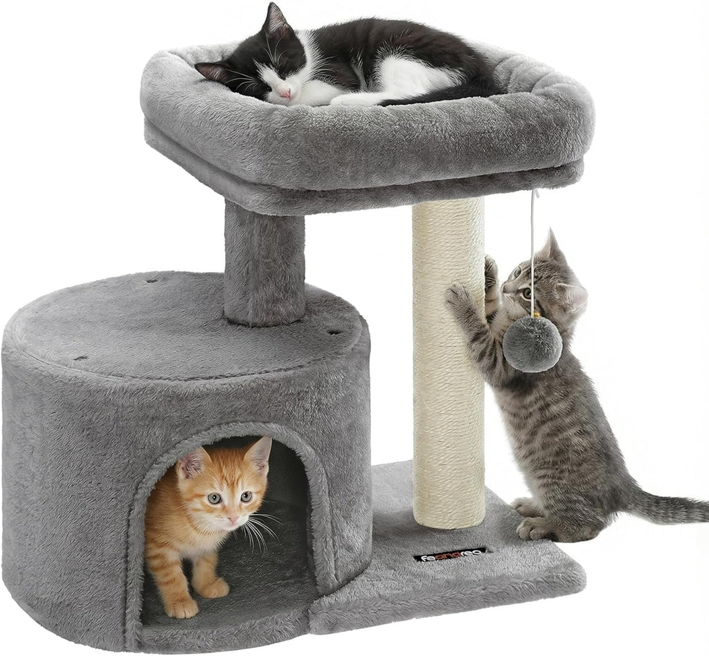 Cat Tree, Small Cat Tower with Sisal Scratching Post, Plush Condo with Padded Perch, for Small Spaces, Kittens