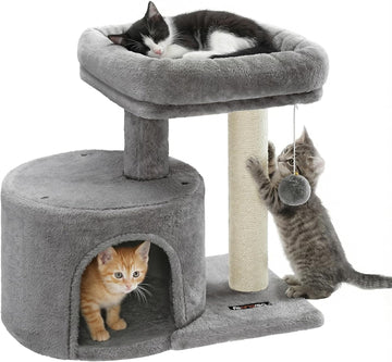 Cat Tree, Small Cat Tower with Sisal Scratching Post, Plush Condo with Padded Perch, for Small Spaces, Kittens