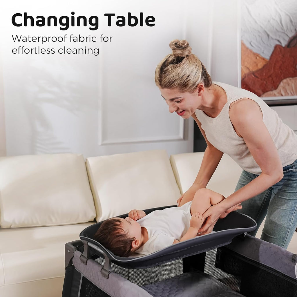 Playard with Canopy, Portable Crib with Changing Table