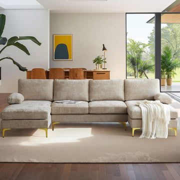 110" Large U-Shape Sectional Sofa Couch with 51" D Double Chaise, Modern Sectional Couch Set with Soft 5.9"
