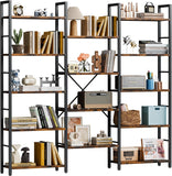 Triple 5 Tier Bookshelf, Industrial Large Bookcase with 14 Open Display Shelves