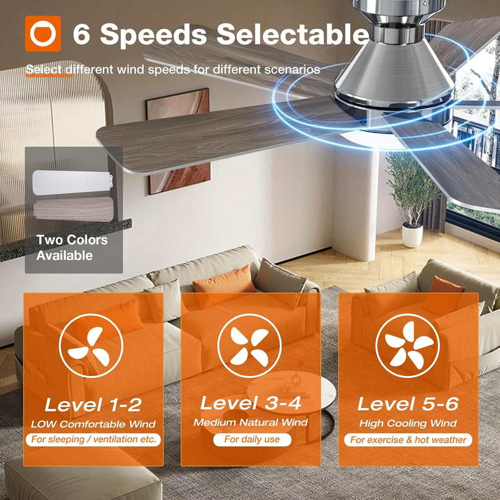 Ceiling Fans with Lights, 42 Inch Low Profile Ceiling Fan with Light And Remote Control, Flush Mount, Reversible, 3CCT, Dimmable, Quiet, Nickel Small Ceiling Fan for Bedroom Indoor/Outdoor Use