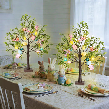 Easter Decoration Set, 27-inch Easters Egg Tree with LED Lights - Set of 2