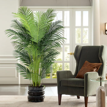 6 Ft Artificial Tropical Palm Tree With 24 Removable Leaves - Large Faux Plant for Indoors and Outdoors, Silk